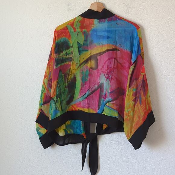 Chico's 1 S-XL Oversize Colorful 100% Silk Tropical Art-to-Wear Kimono Jacket - Picture 2 of 6